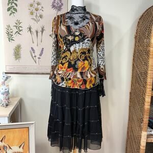 Vtg Y2k Floral Leopard Sequin Top Boho Fairy Grunge Whimsy Whimsigoth Witchy L